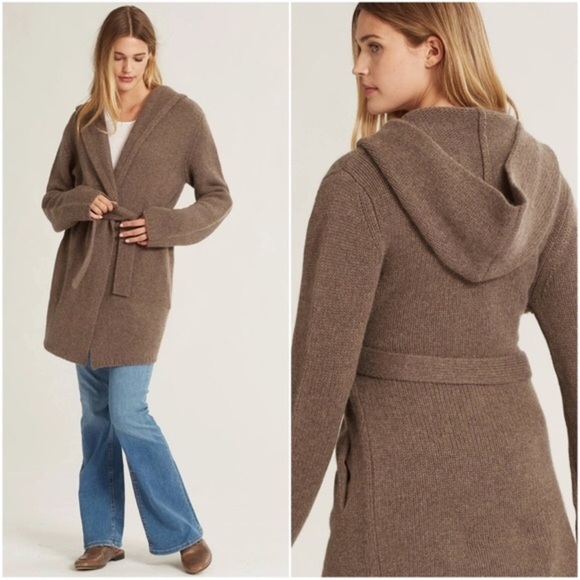 NakedCashmere Sweaters - NakedCashmere Grace Cardigan Sweater 100% Cashmere Hooded Brown Size Medium